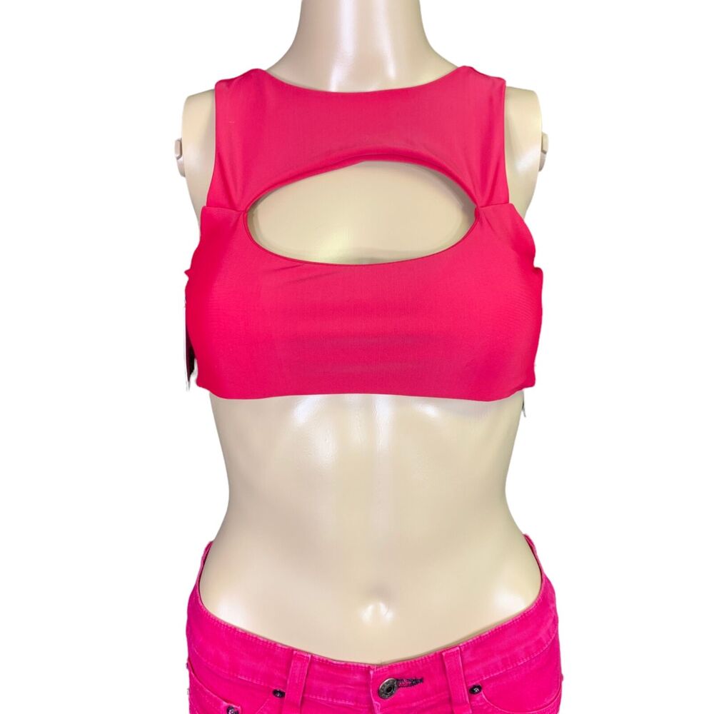 Cupshe Womens Bikini Swimsuit Top Cutout High Neck Magenta Pink Small
